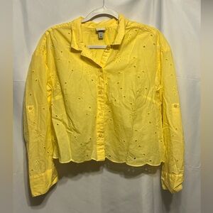 Yellow Eyelet Cotton Button-Up